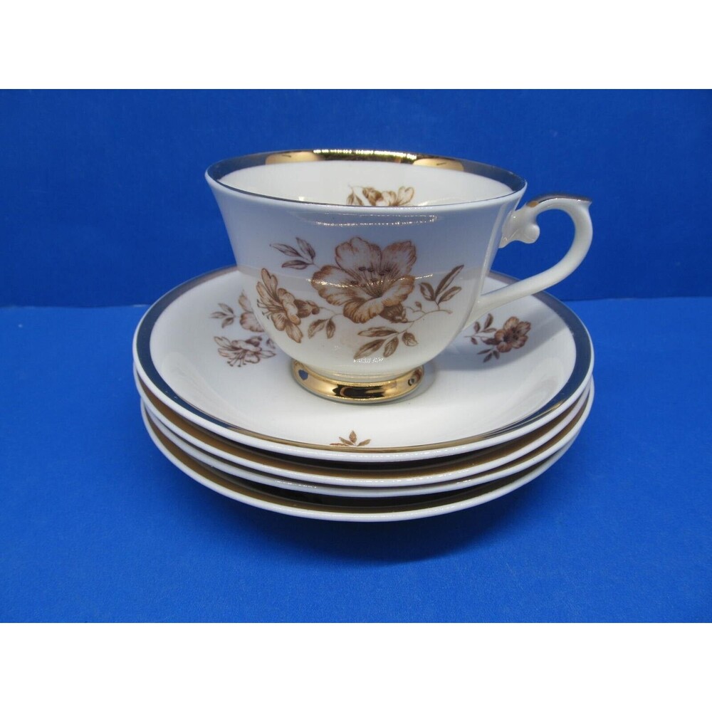 Arabia Finland Myrna 1 Footed Cup And 4 Saucers In Excellent Used Condition 1999
